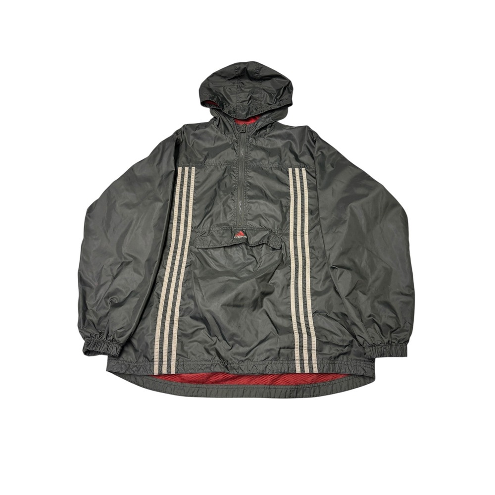 Vintage Adidas Men's Gray Windbreaker Anorak Hoodie 3 Stripe Logo Pocket Size XL